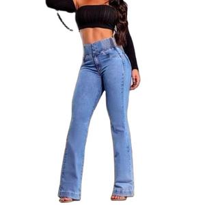 Vaqueros casuales de mezclilla de corte bootcut personalizables para mujer, de largo completo, cintura media, color blanco liso claro, diseño con cremallera, lavado medio, para invierno - Product Image 5