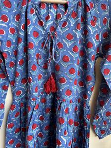 Robe imprimée bloc main Robe à manches longues Tuniques indiennes Robe longue en coton indien - Product Image 2