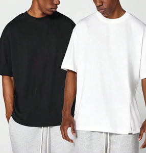 Custom Made Men's Oversized Boxy Cropped Fit T-<b>Shirt</b> 350gsm Heavyweight Knitted <b>White</b> <b>Plain</b> Digital Printed Crew Neck Design - Product Image 3