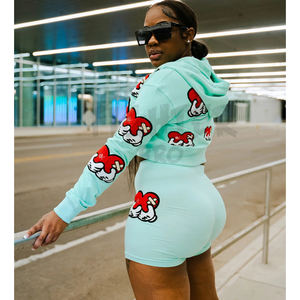 Alta calidad personalizado 100% algodón ligero primavera mujer Sudadera con capucha y pantalones cortos conjunto moda Color sólido Mujer Pantalones cortos conjuntos - Product Image 1