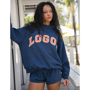 Custom Women Winter Oversized Heather <b>Pink</b> <b>Sweatshirt</b> Varsity Lettering Graphic Print Trackstar OEM Private Label - Product Image 6