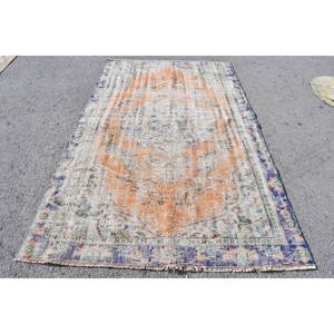 Alfombra turca Vintage de 5x8,5 pies, naranja, Beige, tejido plano, patrón de retazos de lana para sala de estar, decoraciones de pasillo, respaldo de látex - Product Image 1