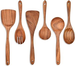 Ensemble d'outils de cuisine haut de gamme Ustensiles de cuisine Cuillères à fente Cuillères Ensembles de vaisselle de table en bois d'acacia - Product Image 1