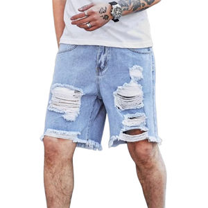 Shorts Vaqueros Desgastados de Cintura Media para Hombre, Personalizados OEM, Jorts Rotos con Corte Recto, 100% Algodón, Bordado 3D, Ecológicos - Product Image 1