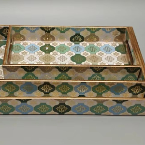 Décoration Tendance Meena Imprimé Carré Plateau En Bois Élégant Décoratif Hôtel Café Bar Boissons Plateau De Service Bonne Qualité - Product Image 1