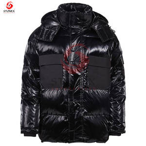 Chaqueta acolchada brillante cálida para exteriores con bolsillo frontal para hombre, cremallera de poliéster de gran tamaño con capucha, lona transpirable a prueba de viento - Product Image 1