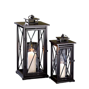 Lanternes en métal noir revêtu, faites à la main, style américain moderne, supports décoratifs pour la décoration de table et l'éclairage d'ambiance - Product Image 1