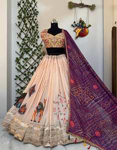Lehenga de Muselina Pesada con Hermoso Estampado Digital y Trabajo de Espejo Real, Ropa India Pakistaní, Interior Regular, Largo para Fiesta, Reversible, Talla 42 - Product Image 4