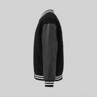 Blouson bomber noir premium avec manches en cuir véritable, blouson bomber personnalisé style Letterman, col côtelé à boutons pression