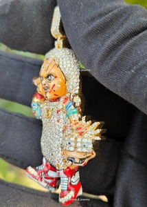 Bijoux Hip Hop en argent sterling 925 plaqué or 14 carats, certifié GRA, pendentif glacé en diamant Moissanite VVS, motif poupée Good Guy de dessin animé - Product Image 3