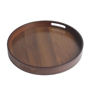 Bandeja redonda de madera para servir para cocina y comedor, bandeja decorativa hecha a mano para té, aperitivos, café y uso de exhibición de Mesa para el hogar - Product Image 3