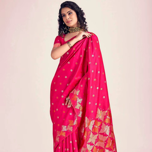 Sari indio étnico Banarasi de seda suave para mujer, ropa de boda, Sari étnico Bollywood, Sari indio con blusa, mayorista, Sari de color - Product Image 4