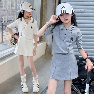 Children's New Summer Casual Sports Suit 100% Polyester Girls Cotton Polo Shirt Skirt Clothing <b>Set</b> Child Baseball Uniform - Product Image 4
