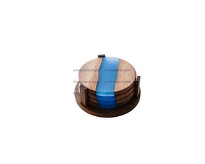 Popular Customized Resin Acacia Wood Coasters Luxury Home Decor Epoxy Resin Acacia Wood En Coaster <b>Mats</b> & Pads - Product Image 5