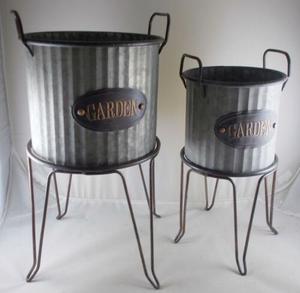 Macetas decorativas de jardín con soporte, maceta de metal galvanizado con acabado de hierro, color negro - Product Image 6