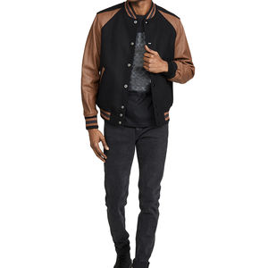 2025 Veste universitaire de baseball personnalisée pour hommes en cuir PU de haute qualité avec manches raglan de luxe vintage et col uni - Product Image 5