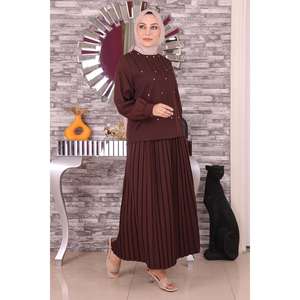 Ensemble de deux pièces décontractées, hauts mi-longs à manches longues, col rond, en tissu 100% coton avec décoration détaillée - Product Image 4