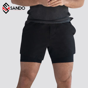 Wholesale High Quality Men's Gym Shorts Double <b>Layer</b> Mesh Custom Logo Elastic Waist Fitness Shorts Pocket Casual Anti-Wrinkle - Product Image 6