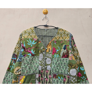 Handmade Vintage Cotton Short <b>Jacket</b> <b>for</b> <b>Women</b> Handcrafted Quilted Outwear Rivet Print Breathable Stripe Soft Cozy Winter - Product Image 4