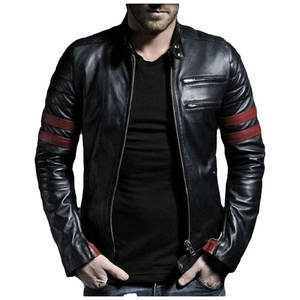 Veste de moto en cuir véritable pour hommes Différents modèles et styles pour la saison d'hiver avec fermeture éclair Veste de moto - Product Image 5