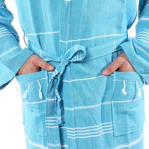 Turkish Unisex Casual Luxury <b>Woven</b> Pestemal Bathrobe 100% Cotton Hooded Striped Pattern Plus Size Elegant Quick Dry Breathable - Product Image 3