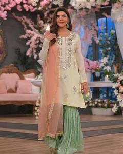 Henixa mới nhất Thiết kế nặng Faux <span class=keywords><strong>georgette</strong></span> thêu trình tự làm việc sharara phù hợp với chất lượng cao Ấn Độ Pakistan <span class=keywords><strong>Saree</strong></span> salwar cho - Product Image 5