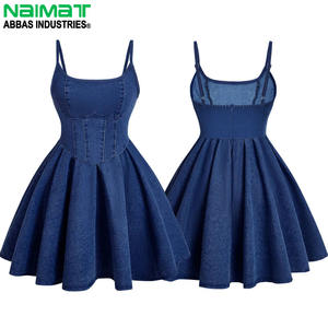 Robe mini en jean sexy pour femmes, sans manches, bretelles spaghetti, style corset, robe moulante, coupe ajustée - Product Image 1
