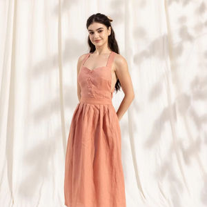 Vestido de algodón de verano para mujer con bordado floral, diseño de moda y decoración de botones, Top transpirable de manga larga para mujer - Product Image 1