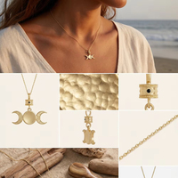 Collier Phases de Lune Rituel de la Déesse Émail Noir Plaqué Or 18K pour l'Énergie Féminine Divination Cadeau Vente en Gros Faible MOQ