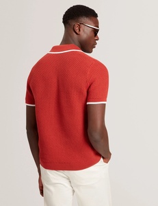 Polo de punto con punta roja para hombre, camiseta de suéter texturizado de manga corta de algodón Pima - Product Image 2
