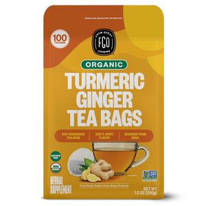 Thé au gingembre et au curcuma biologique FGO, sachets de thé écologiques, 100 unités - Product Image 4