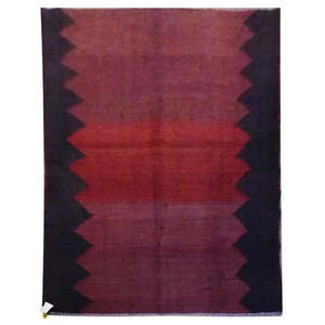 One of the Kind Sanandaj Vintage Authentic Hand-Knotted Kilim Area Rug <b>Red</b> & Black Natural <b>Wool</b> & Cotton 7'5 X 4'11 - Product Image 1
