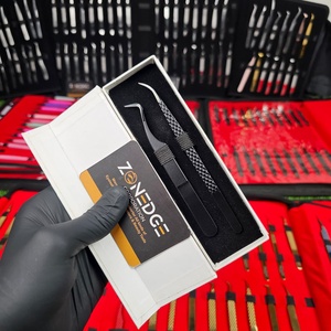 Extensions de cils haute vente pince à épiler à pointe en fibre acier durable poudre noire brillante enduite par Zonedge - Product Image 1