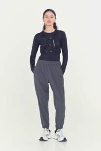 Quatre voies Stretch bleu marine formation Jogging pantalon décontracté été décontracté ajusté fermeture éclair léger ourlet élastique ceinture plat hiver - Product Image 2