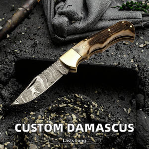 Couteau artisanal OEM à lame fixe à pointe tombante en acier Damas de qualité industrielle, personnalisable, pour la cuisine et le camping - Product Image 2