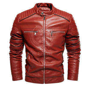 Veste en cuir d'hiver authentique pour homme avec col montant et logo frontal - Coupe ajustée, couleurs et tailles personnalisables - Product Image 2