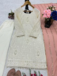 Robe de créateur ethnique pakistanaise Georgette brodée pour femmes, robe haute basse Salwar Kameez, mode pakistanaise - Product Image 5