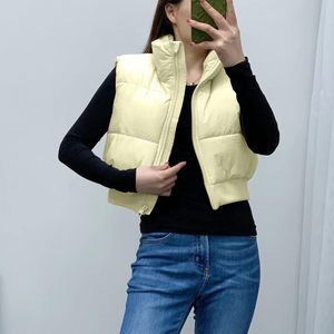 <b>Women</b> Fashion High Neck Zipper <b>Cropped</b> <b>Puffer</b> Vest <b>Jacket</b> Coat Polyester <b>cropped</b> <b>puffer</b> <b>jacket</b> sleeveless design stand collar - Product Image 3