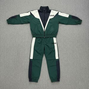 OEM/ODM Streetwear sur mesure coupe-vent en nylon 100% 2 pièces survêtement ensemble veste et jogging à col montant et panneau de blocs de couleurs - Product Image 1