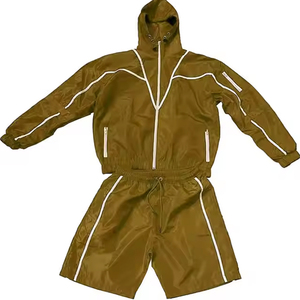 Ensemble de survêtement bleu clair à capuche pour homme, short en coton, sweat-shirt décontracté pour l'été, couleur unie, cordon de serrage, poches - Product Image 5