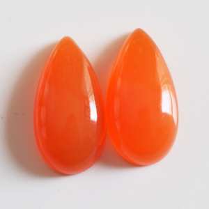 Paire de cabochon en cornaline orange en forme de poire naturelle polie pour boucle d'oreille et fabrication de bijoux - Product Image 3