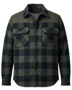 Men Plaid <b>Check</b> Shirt Jacket Long Sleeve Button Down Casual Flannel <b>Overshirt</b> Style Dark Green Olive Color Manufacture Wholesale - Product Image 1