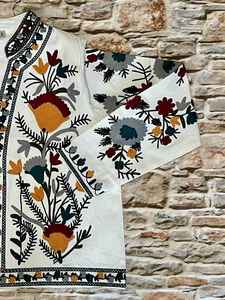 Chaqueta Blusón Ligera de Algodón para Mujer, Estilo Boho, Bordada, con Cuello Mao, Abertura Frontal, Resistente al Viento, Prenda Exterior Étnica, Colorida - Product Image 4