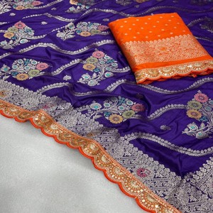 Sari de seda Dola pura de lujo con tela de flujo suave, detalles de Meenakari y cuerpo completo de Zari con Zari Pallu clásico - Product Image 3