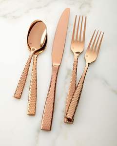 Ensemble de couverts en or martelé de luxe, couteau, cuillère, fourchette, ensemble de couverts en acier inoxydable, ensemble de couverts en or pour mariage - Product Image 1