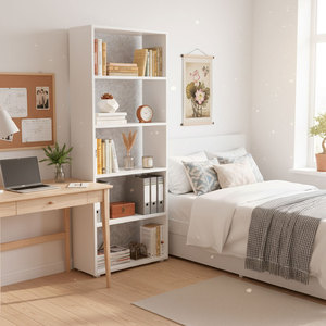 60x28x160 ซม. ชั้นวางหนังสือ 5 ชั้น สไตล์มินิมอลร่วมสมัย ไม้ยางพาราทาสี รุ่น KS68233 สำหรับบ้าน สำนักงาน ห้องนั่งเล่น ประหยัดพื้นที่ - Product Image 2