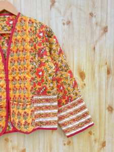 Chaqueta de estilo Kimono acolchado Reversible con estampado de bloque de mano indio para mujer, prendas de vestir exteriores informales de algodón para todas las estaciones - Product Image 2