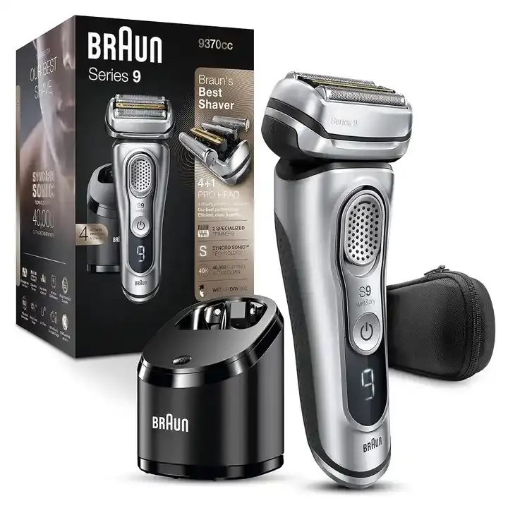 Braun Series 9 9370cc Wiederauf ladbarer Wet & Dry Herren-Elektro rasierer mit Clean & Charge Station Zum Verkauf