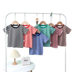 Camiseta Personalizada de Manga Corta para Niños, 100% Algodón, Transpirable, Diseño a Rayas, Tejido de Punto Lavado para Uso Casual de Verano - Product Image 6