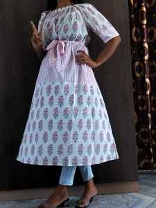 Nouvelle robe d'été pour femmes en coton indien, manches évasées, imprimé floral, tunique longue, robe de plage une pièce - Product Image 2